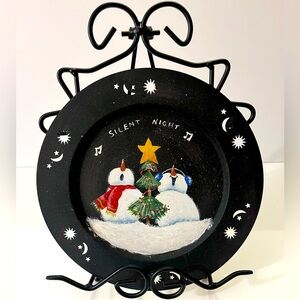 Festive Snowman Decorative Holiday Tin Plate, Farmhouse Vibe, Hand Painted